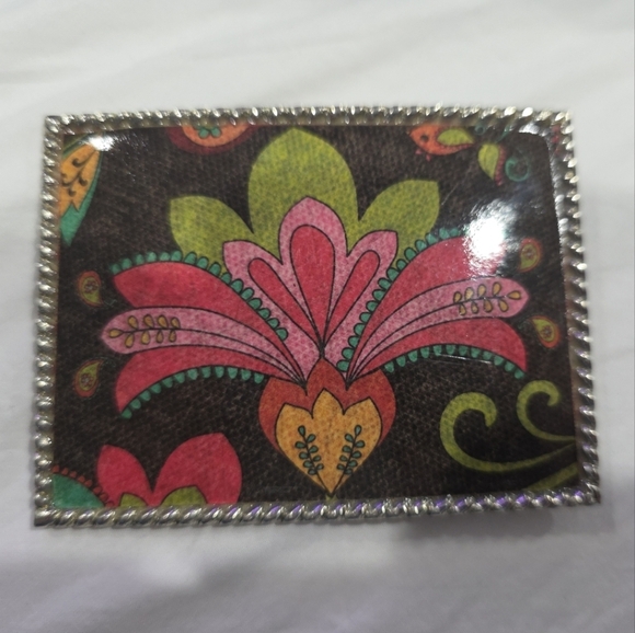 western Accessories - Womens Metal Floral Rectangle Belt Buckle Brown Pink Retro Boho Western Indie